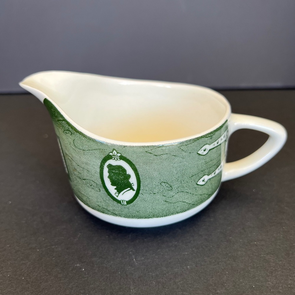 Vintage Green Transferware Creamer Colonial Silhouette Pitcher